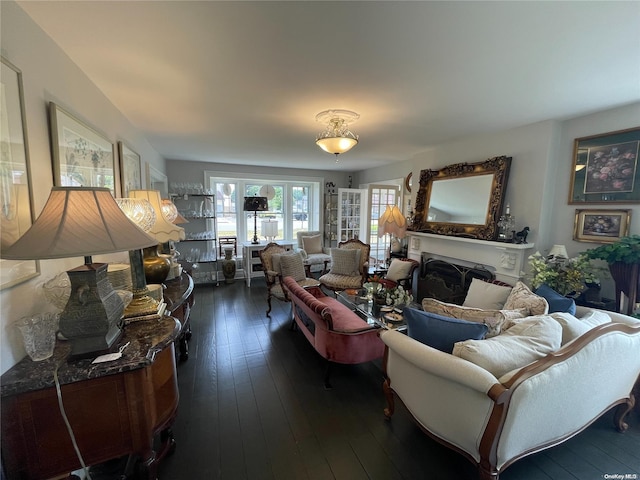 living room featuring dark hardwood / wood-style flooring