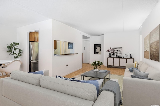 living room with light parquet flooring