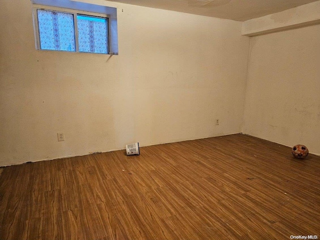 basement featuring dark hardwood / wood-style floors