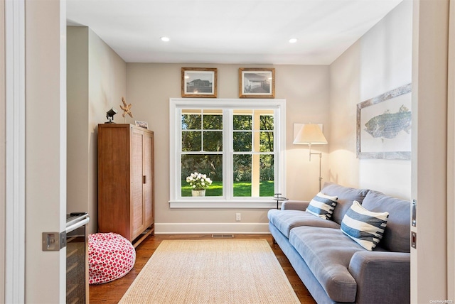 living area with dark hardwood / wood-style flooring