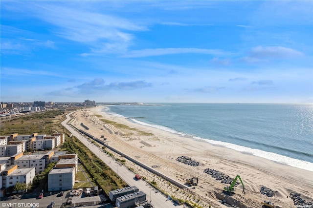 view of water feature with a beach view