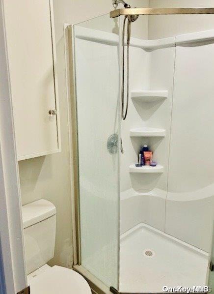 bathroom with walk in shower and toilet