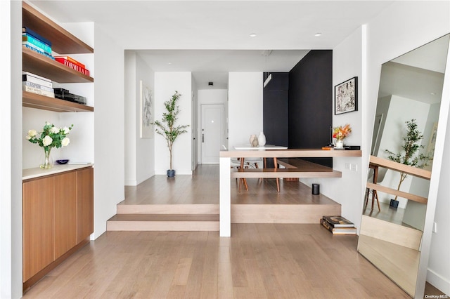 interior space with light hardwood / wood-style floors