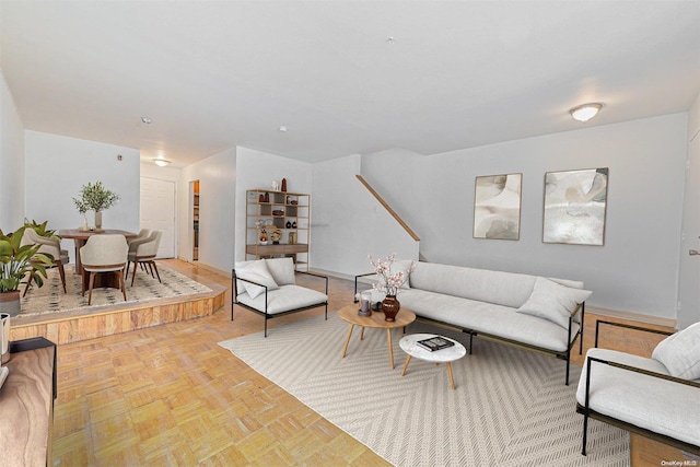 living room with light parquet flooring