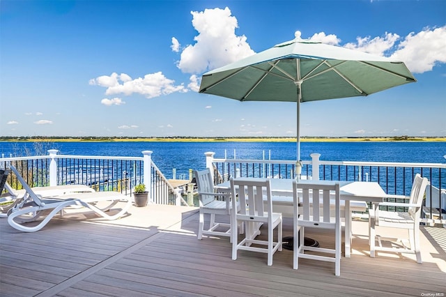 wooden terrace with a water view