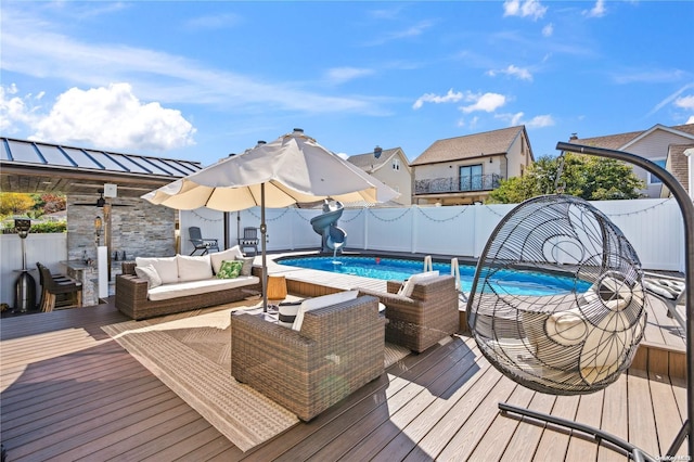 92-52 219th St, Queens Village, NY 11428 - deck featuring an outdoor hangout area and a fenced backyard