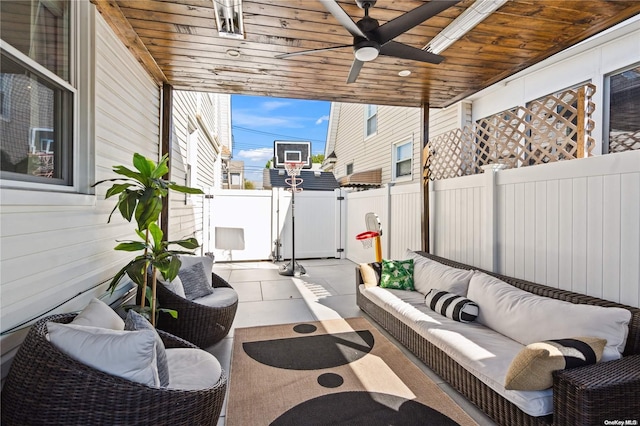 92-52 219th St, Queens Village, NY 11428 - view of patio featuring an outdoor hangout area and ceiling fan