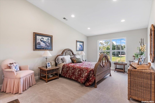 35 Steven Cir Unit 35, Dix Hills, NY 11746 - bedroom with light carpet, lofted ceiling, and recessed lighting