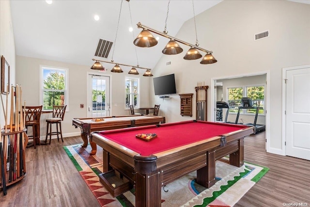 35 Steven Cir Unit 35, Dix Hills, NY 11746 - playroom with healthy amount of natural light, wood finished floors, billiards table, and high vaulted ceiling