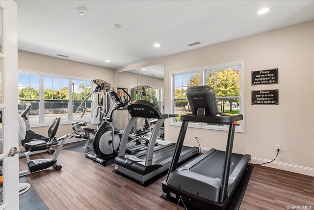 35 Steven Cir Unit 35, Dix Hills, NY 11746 - workout area featuring healthy amount of natural light, wood finished floors, and recessed lighting