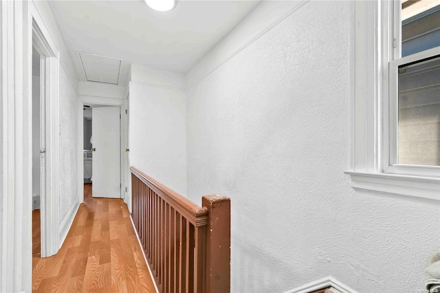 hallway with light hardwood / wood-style floors