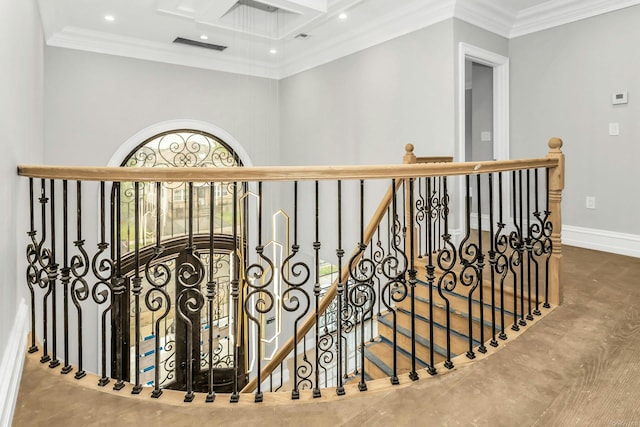 259-09 81st Ave, Glen Oaks, NY 11004 - hall with an upstairs landing, recessed lighting, and ornamental molding
