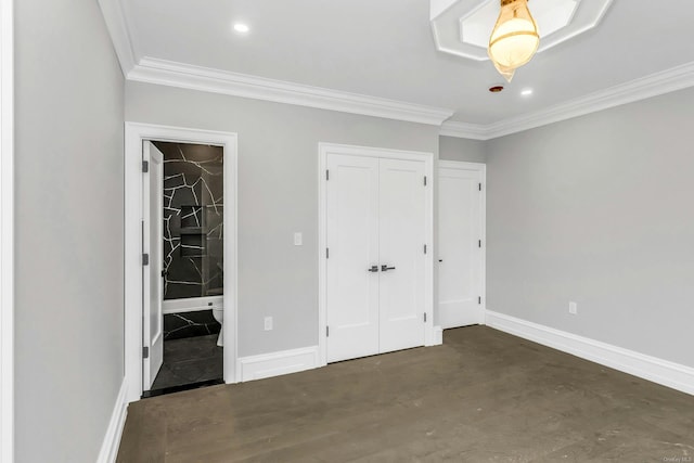259-09 81st Ave, Glen Oaks, NY 11004 - unfurnished bedroom featuring crown molding, a closet, and recessed lighting