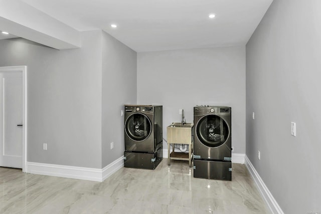 259-09 81st Ave, Glen Oaks, NY 11004 - laundry area featuring washing machine and dryer and recessed lighting