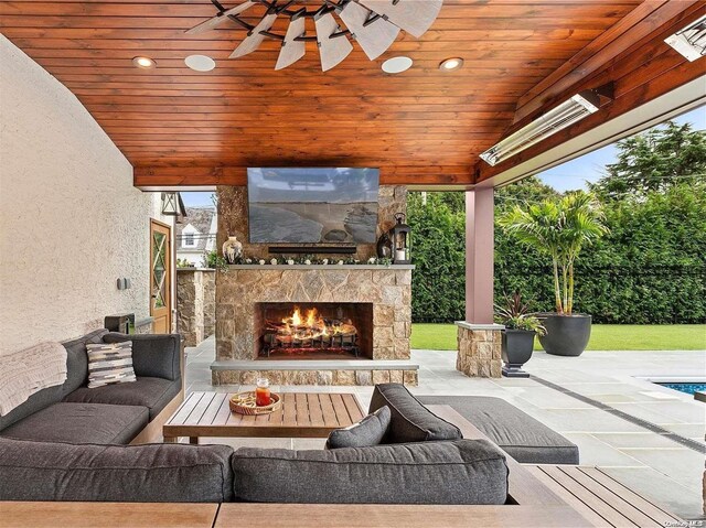 38 Royal Ct, Rockville Centre, NY 11570 - view of patio featuring an outdoor living space with a fireplace and ceiling fan