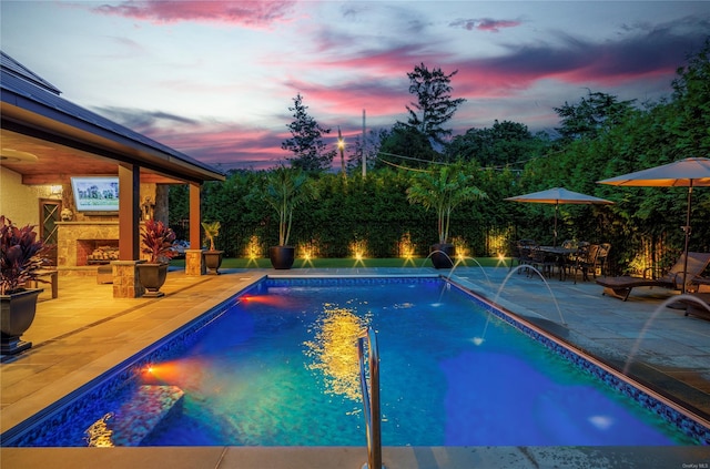 38 Royal Ct, Rockville Centre, NY 11570 - pool at dusk with a patio area and an outdoor pool