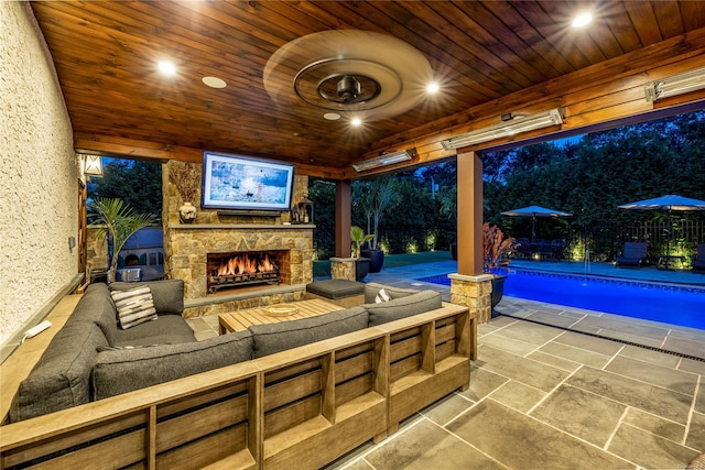 38 Royal Ct, Rockville Centre, NY 11570 - view of patio / terrace featuring an outdoor living space with a fireplace