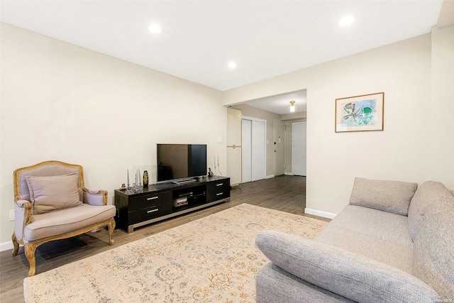 living room featuring dark hardwood / wood-style flooring