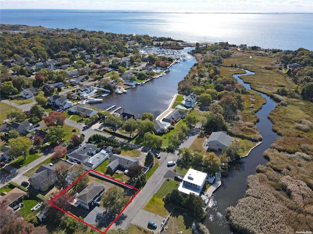 39 Roosevelt Blvd, East Patchogue, NY 11772 - aerial view of residential area with a large body of water and property boundaries highlighted