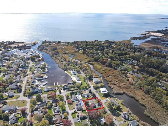 39 Roosevelt Blvd, East Patchogue, NY 11772 - view of property location featuring a nearby body of water, property parcel outlined, and nearby suburban area