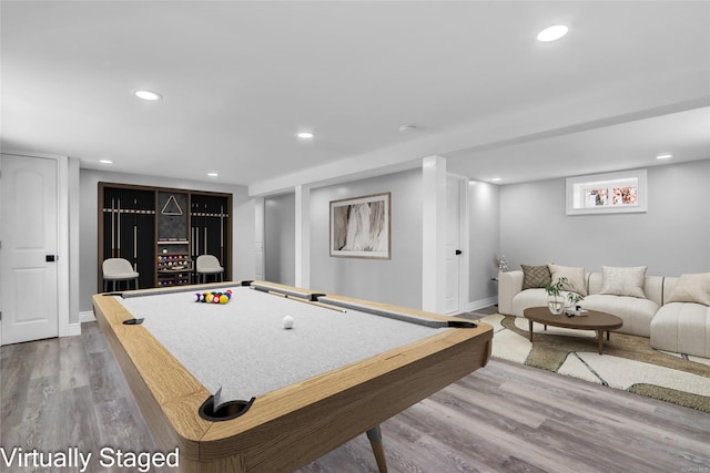 39 Roosevelt Blvd, East Patchogue, NY 11772 - game room featuring wood finished floors, recessed lighting, baseboards, and billiards table