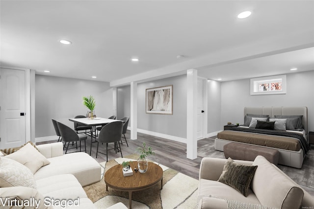 39 Roosevelt Blvd, East Patchogue, NY 11772 - living room with wood finished floors, recessed lighting, and baseboards