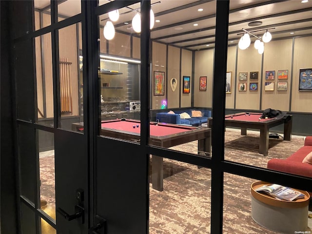 playroom featuring carpet floors and pool table