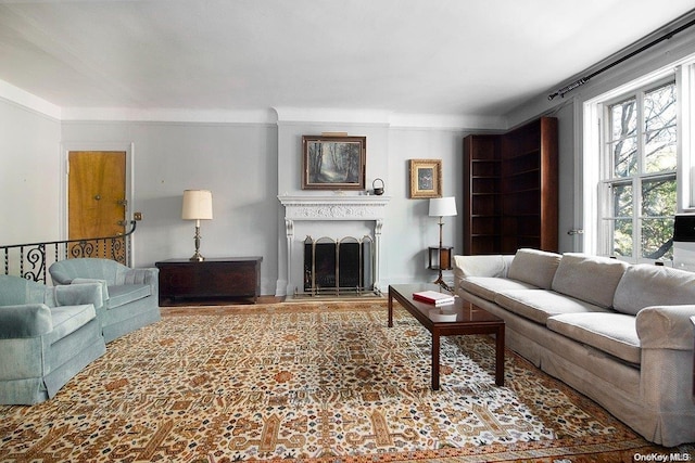 living room featuring ornamental molding