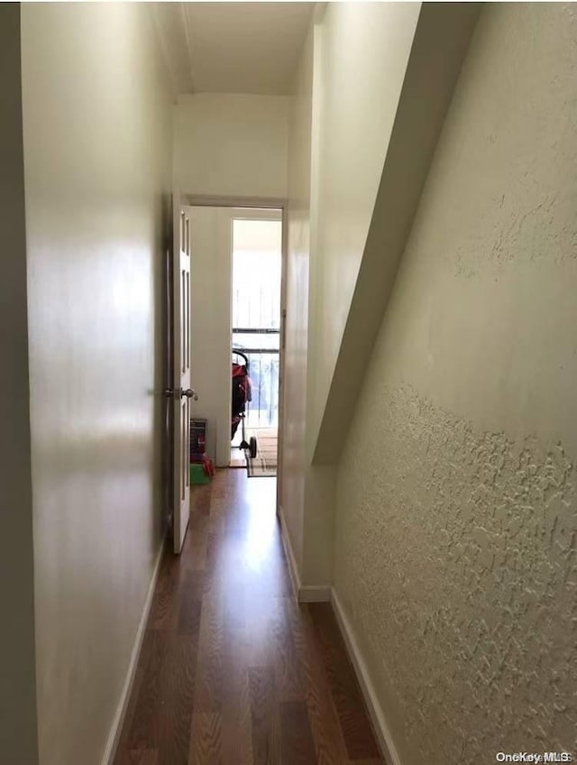 hallway with dark wood-type flooring