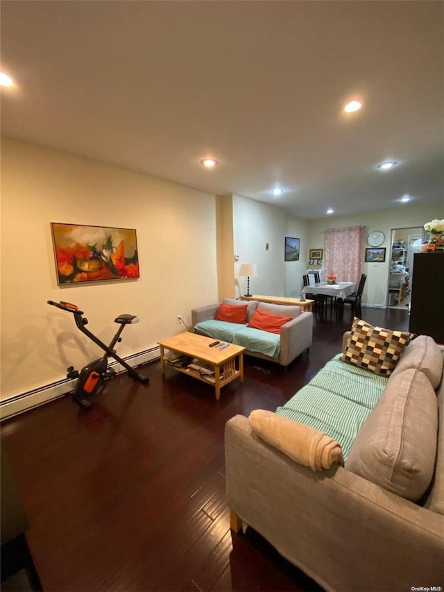 living room with dark wood-type flooring