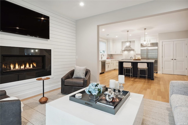 living room featuring light wood-type flooring