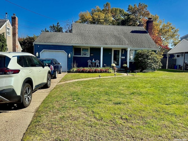 single story home with a front lawn and a garage