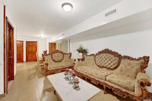 living room featuring light tile patterned floors