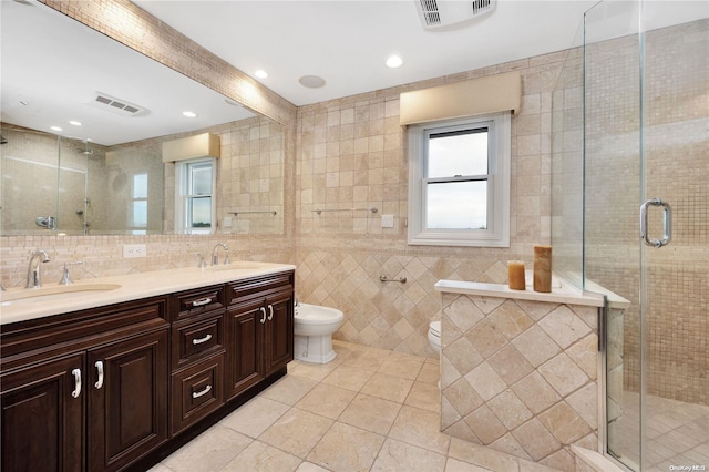 bathroom featuring toilet and tile walls