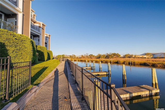 view of dock with a water view