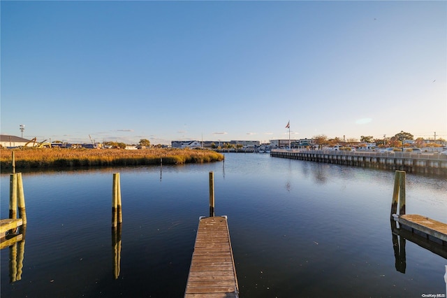 view of dock featuring a water view