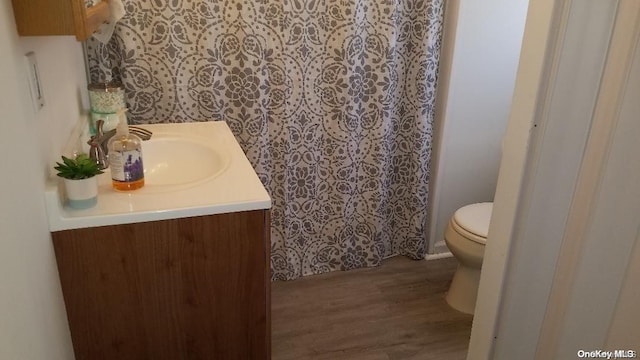 bathroom featuring hardwood / wood-style floors, vanity, and toilet