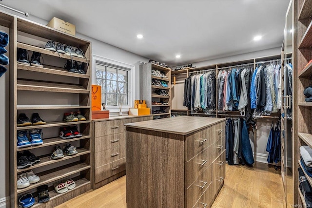 spacious closet with light hardwood / wood-style floors