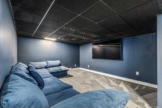 339 Ridge Ln, Mill Neck, NY 11765 - carpeted cinema room with a paneled ceiling and baseboards