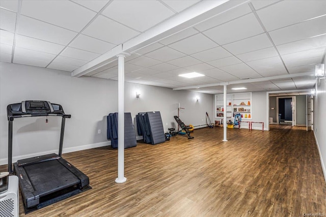 339 Ridge Ln, Mill Neck, NY 11765 - exercise area with wood finished floors and a paneled ceiling