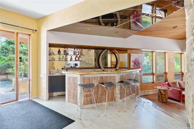 bar featuring sink and baseboard heating