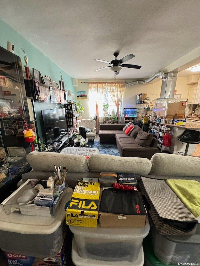 living room with ceiling fan