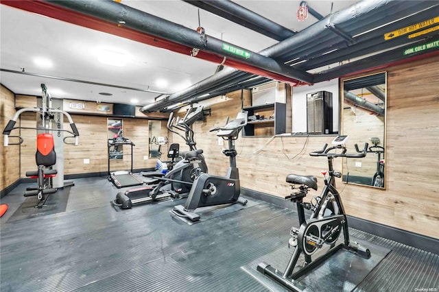 exercise area with wooden walls