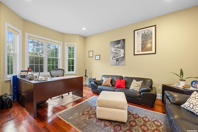 office area featuring dark wood-type flooring