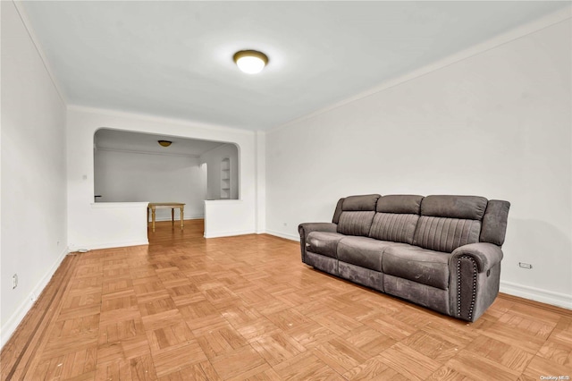 living area with light parquet flooring