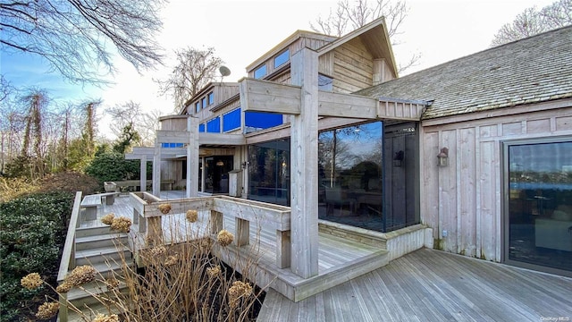 267 Great River Rd, Great River, NY 11739 - wooden deck featuring a sunroom