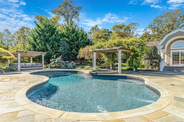 300 Maple St, Islip, NY 11751 - view of swimming pool with a pergola, a patio, and a pool with connected hot tub
