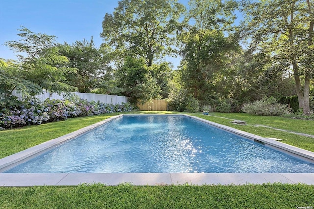 view of swimming pool with a lawn