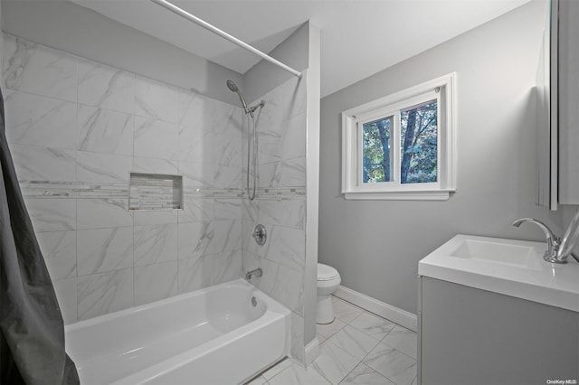 full bathroom featuring shower / tub combo, vanity, and toilet