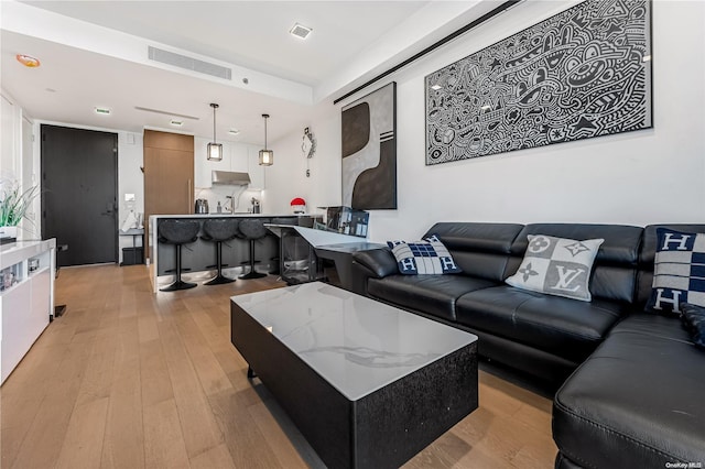 living room with light hardwood / wood-style flooring